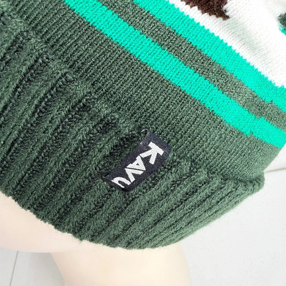 KAVU Beanie Herschel Bigfoot Sasquatch Forest Green Pom Pom Knit Hat Camping